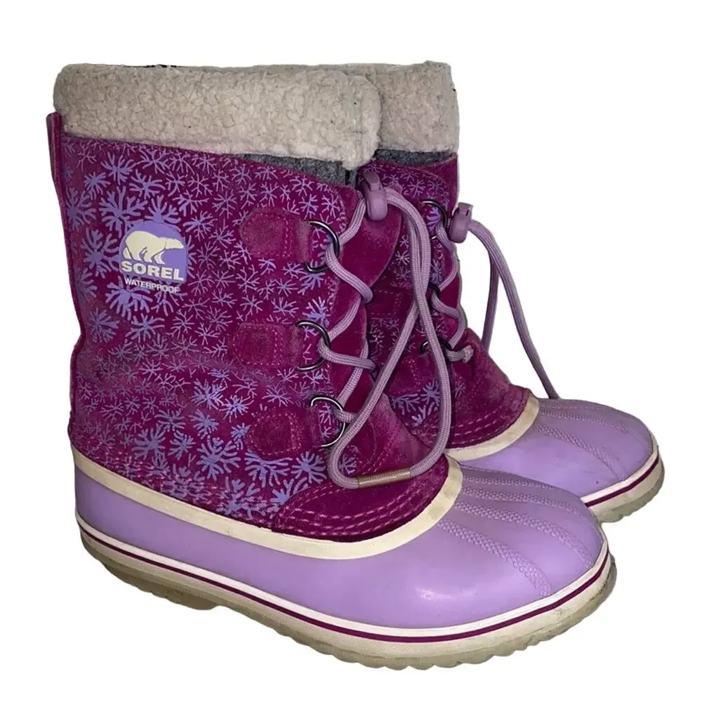 Sorel Pink Waterproof Winter Snow Boots Snowflake Youth Size 6